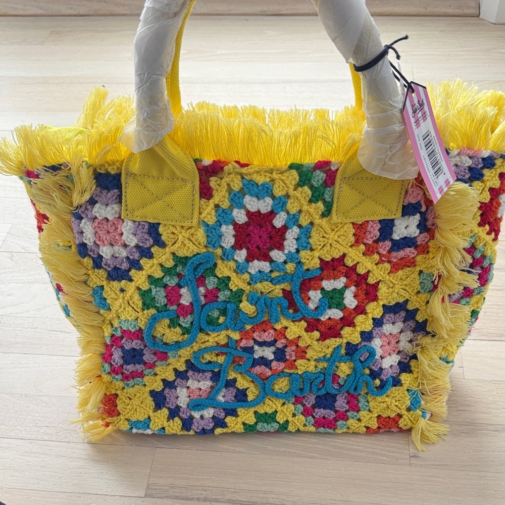 NWT MC2 Saint Barth Vanity Crochet Tote, yellow/multi